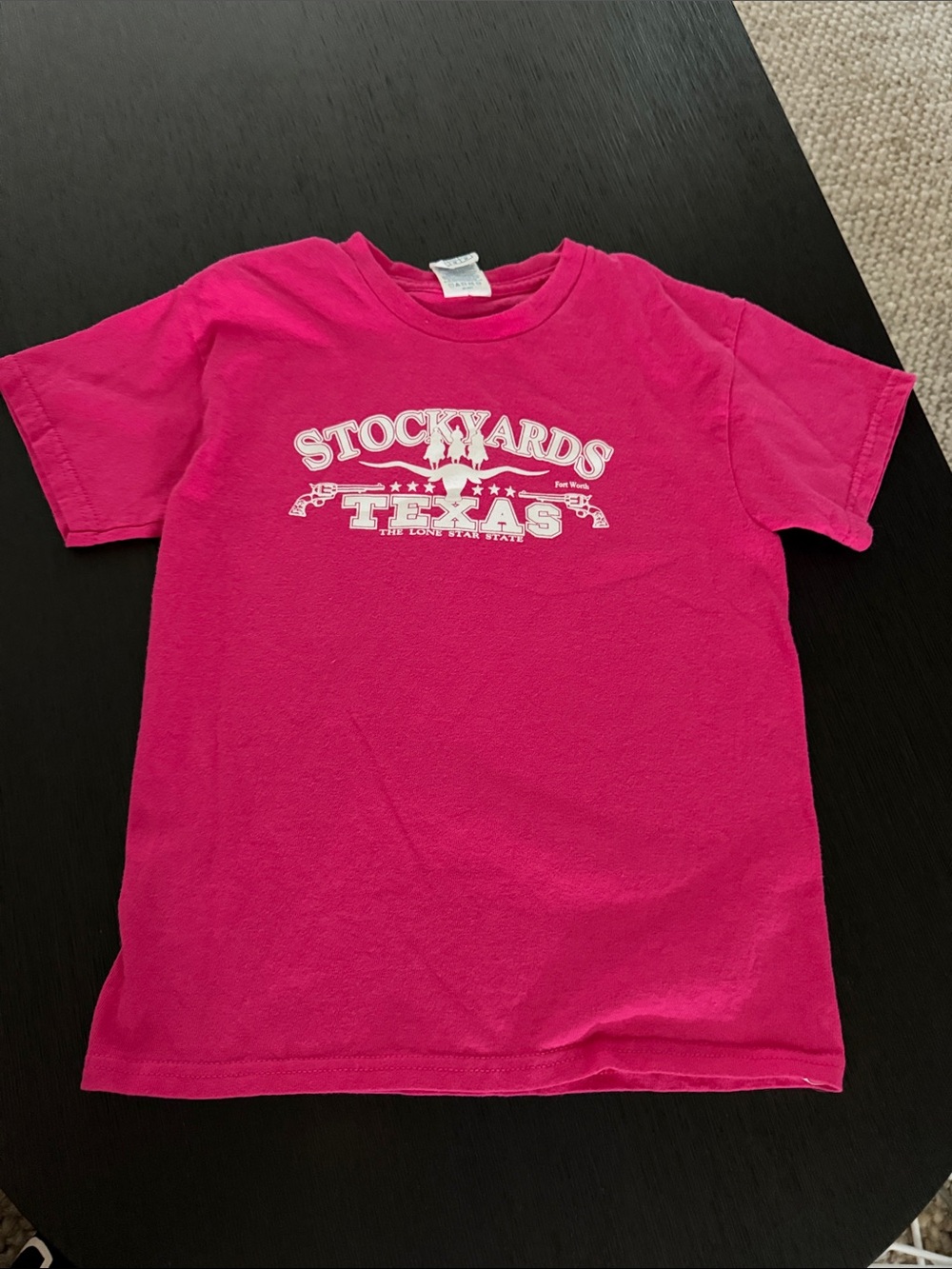 Girls Medium Stockyards Texas Kids T-Shirt - Hot Pink